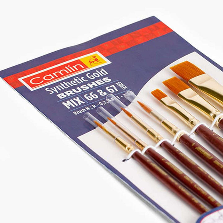 Camlin Synthetic Gold Hair Artist Brushes 7 set of Assorted  Round and Flat brushes