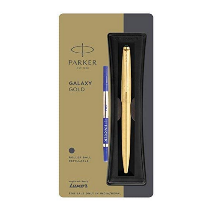 Parker Galaxy Gold With Gold Trim Roller Ball Pen - Bbag | India’s Best Online Stationery Store
