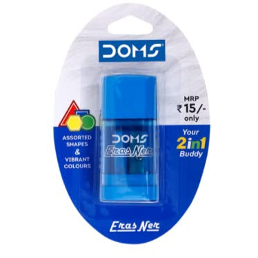 A pack of DOMS Erasner Eraser And Sharpener