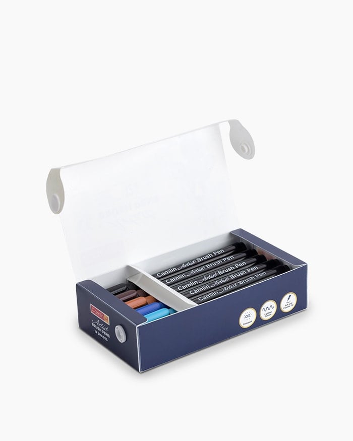 A box of Camlin Artist Brush Pens Open