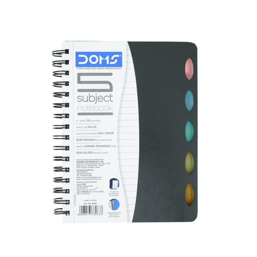 Doms 5 Subject Ruled Spiral Bound Notebook - Bbag | India’s Best Online Stationery Store