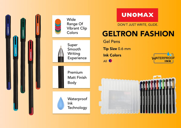 Unomax Geltron Fashion gel Pen for super smooth  writing experience, premium Matt finish body and water ink technology.