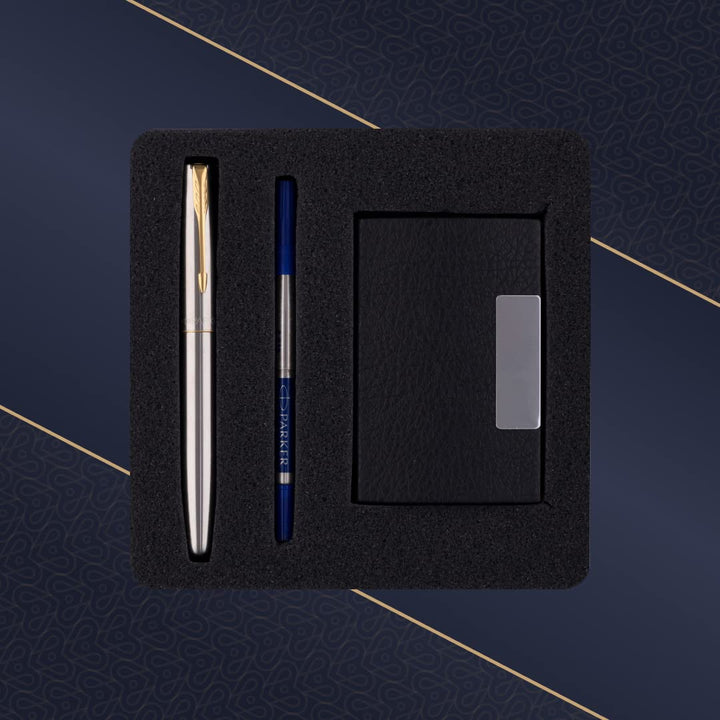 Parker Frontier Stainless Steel With Gold Trim Roller Ball Pen - Bbag | India’s Best Online Stationery Store