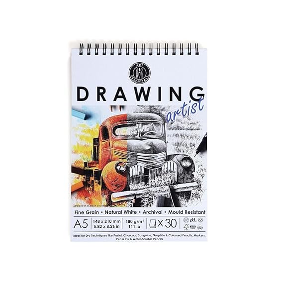 Art Essentials Drawing Artist A3/A4/A5/A6180 GSM Spiral Pad of 30 Sheets