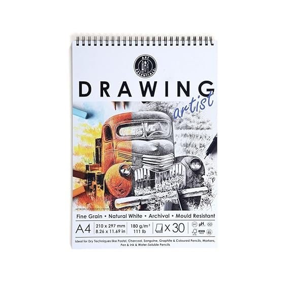 Art Essentials Drawing Artist A3/A4/A5/A6180 GSM Spiral Pad of 30 Sheets