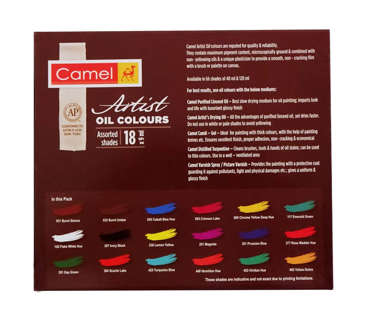 Camel Artist Oil Colours 18 Shades 9ml Each, Multicolor