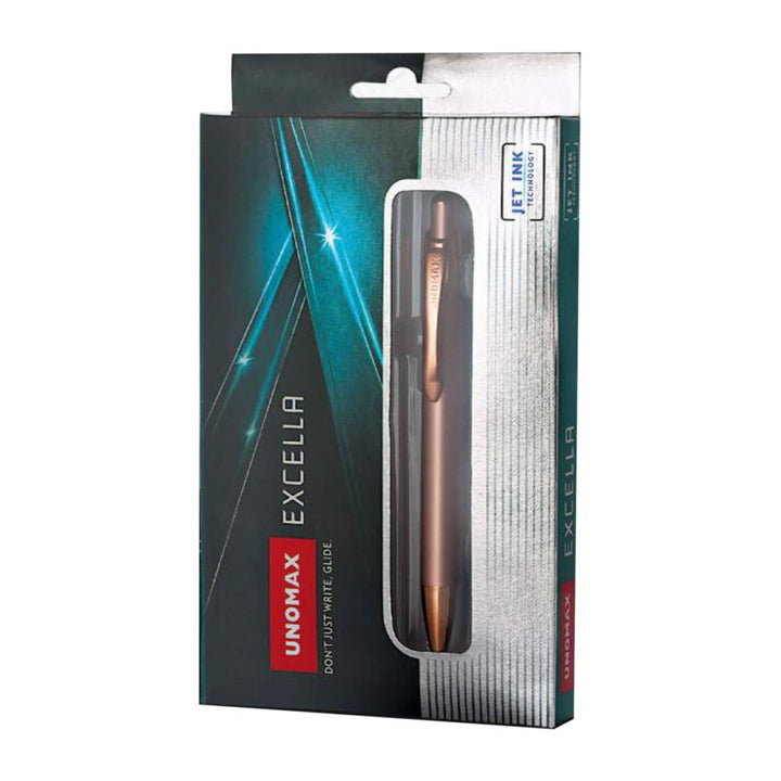 A pack of Unomax Excella Ball Pen Copper gold colour.
