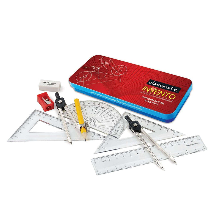 Classmate Invento Mathematical Drawing Instrument with 2 Set squares, Protector, Rounder, Scale, pencil, eraser and Sharpener 