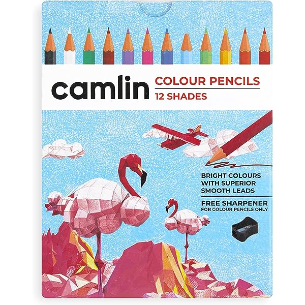 A Pack of 12 shades of Camlin Colour Pencils Full Size with Free Sharpener fore colour pencils only