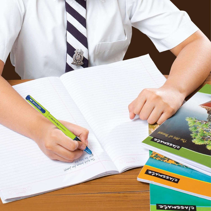 A student writing with Classmate Octane Neon Gel Pen