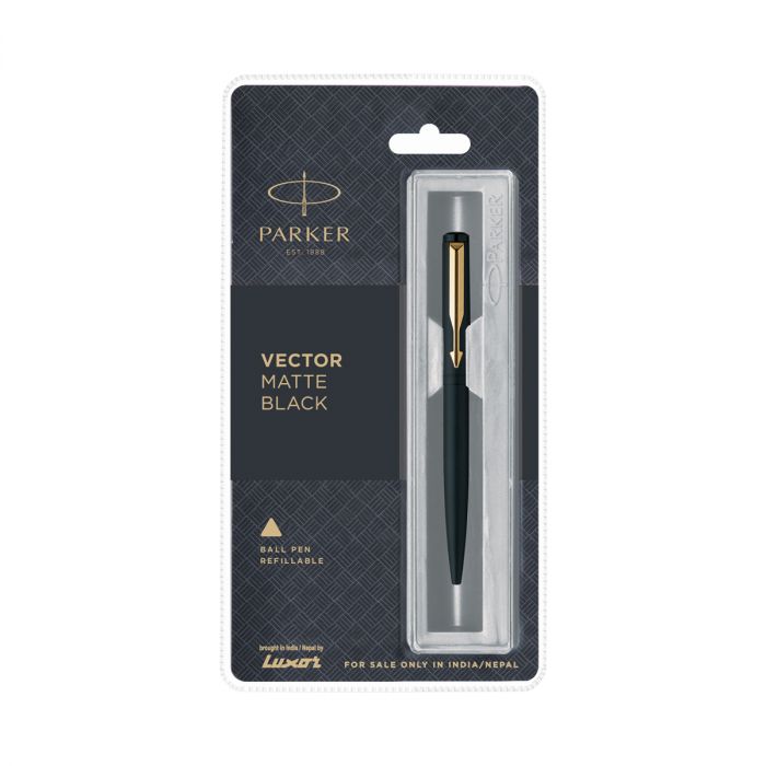 Parker Vector Matte Black With Gold Trim Ball Pen - Bbag | India’s Best Online Stationery Store