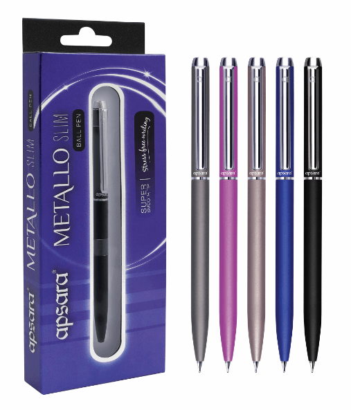 Silver, Pink, Brown, Blue And Black  Apsara Metallo Slim Ball Pen