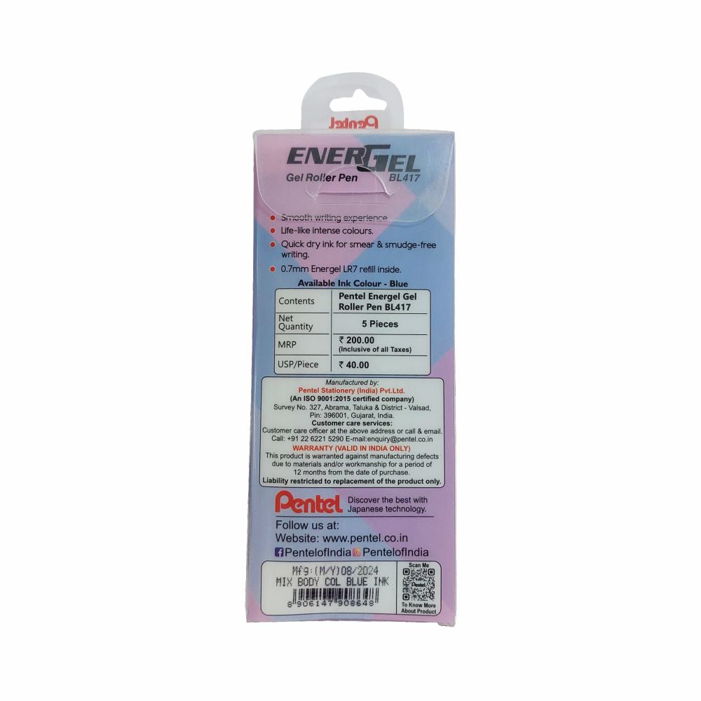 Pentel EnerGel BL417 Pastels – 5 PC Set