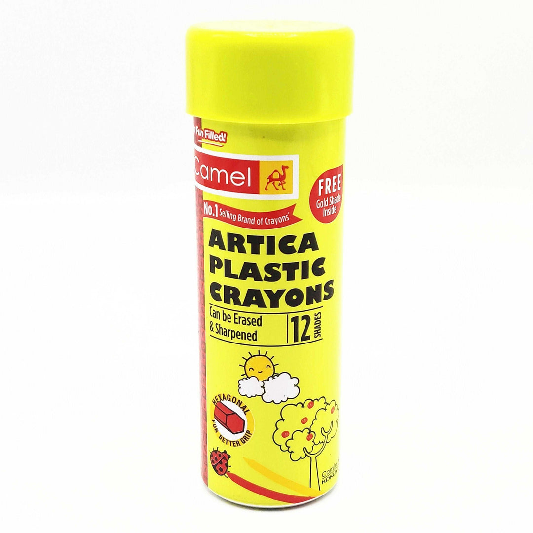 Box of Camel Artica Plastic Crayons with Gold stick inisde 