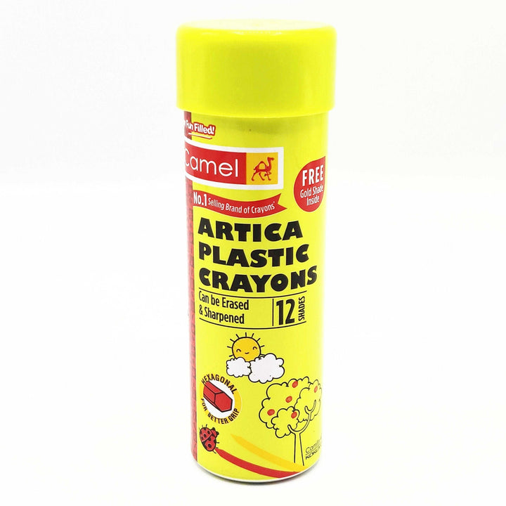 Box of Camel Artica Plastic Crayons with Gold stick inisde