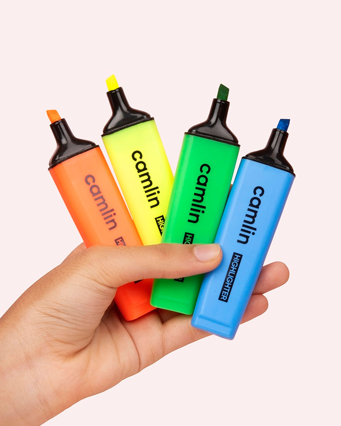 Orange, Yellow, Green and Blue Camlin Assorted Highlighter Uncaped