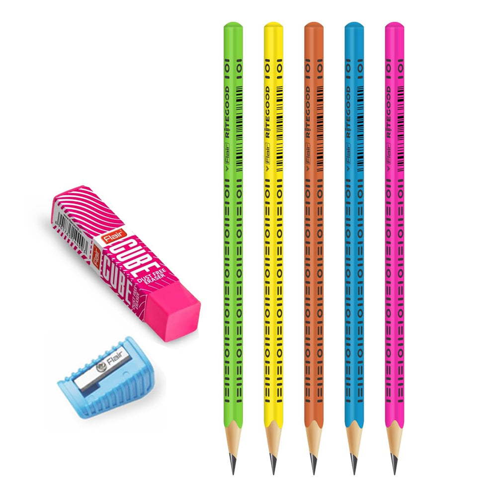 5 Flair Creative Rite Good Extra Dark Pencil with Eraser and Sharpener.