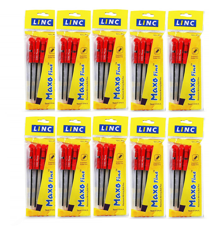 10 pack red Linc Maxo Fine Ball Pen 0.7mm 50 nos