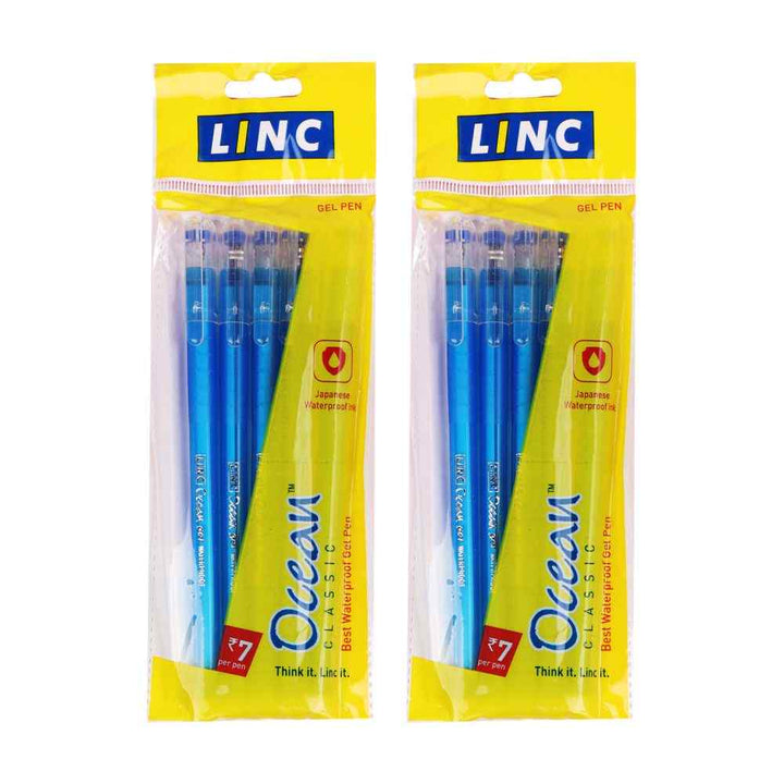 2 pack of Linc Ocean Waterproof Gel Pen 0.5mm blue pen each 5 pen each set