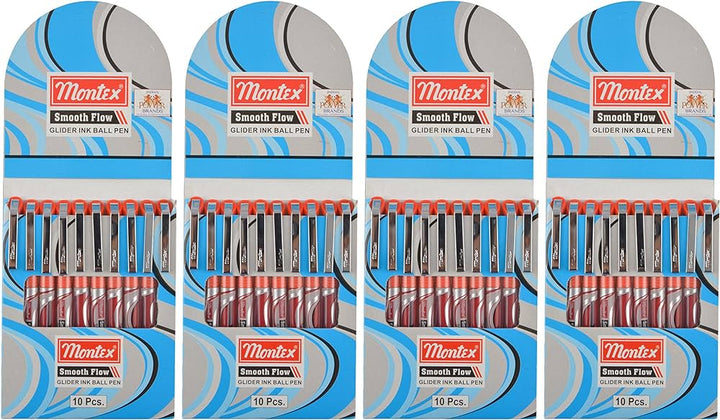 4 Pack of Red Montex Smooth Flow Ball Pen 10 Pcs each 0.7mm tip