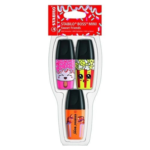 A Pack of 3 Pink, Yellow and Orange Colour Stabilo BOSS Mini Sweet Friends Highlighter.