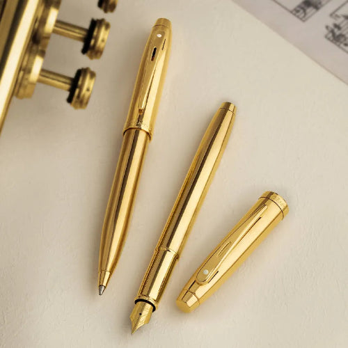 Sheaffer 100 9372 Glossy PVD Gold Fountain Pen / bbag indias best online store