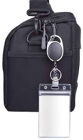 Oval ID Card Holder Yo-Yo attached to bag