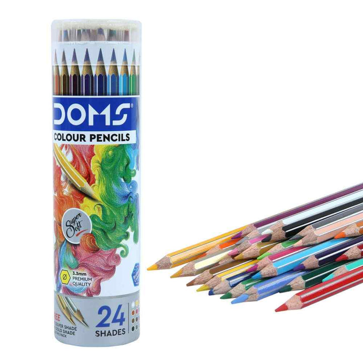DOMS Colour Pencil Round Tin Pack 24 Shades - Bbag | India’s Best Online Stationery Store