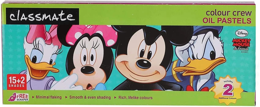 15 + 2 free shades of Classmate Oil Pastel Long Colour with free Scraper inside