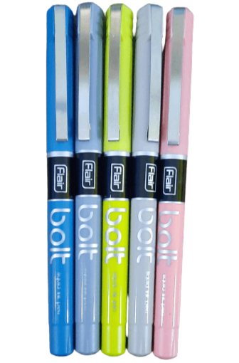 Dark Bue, Light Blue, Yellow, Light Grey And Pink  Body Colour Blue Ink Flair Bolt Liquid Ink Pen