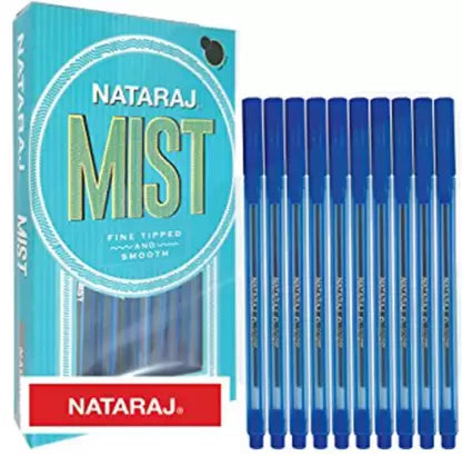 Pack of 10 pieces of Nataraj Mist  Blue Ink Pen  Fine Tipped for Smooth  Writing 