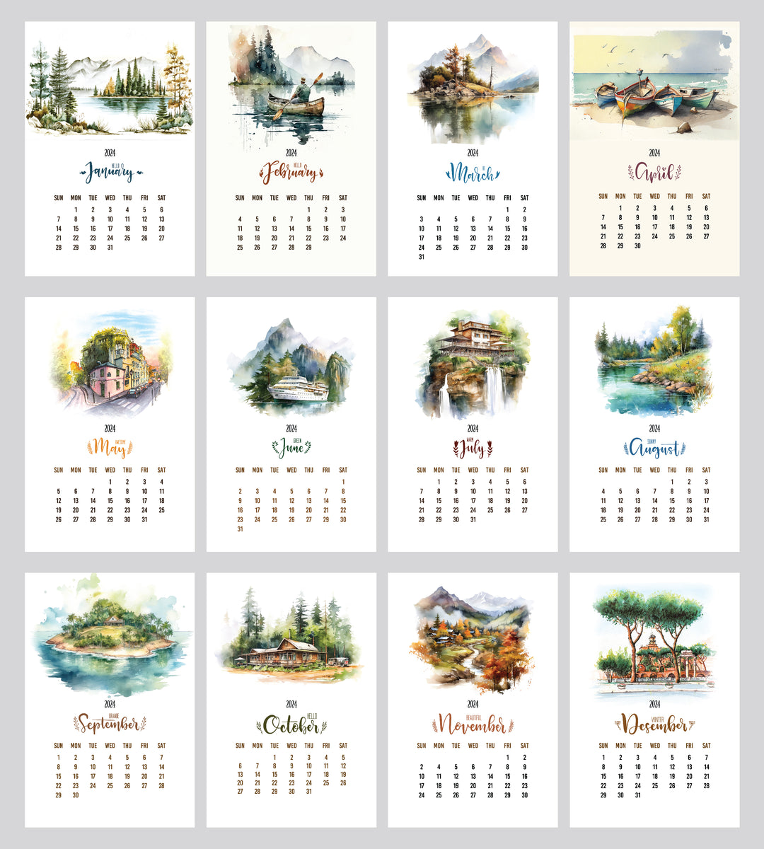 Creative Convert Nature Desk Calendar for 2024 for 12 months 