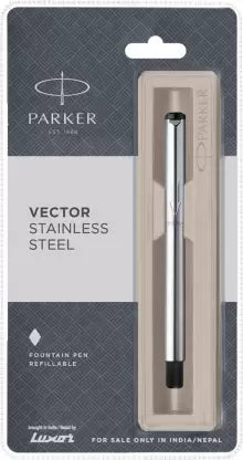 Parker Vector Stainless Steel With Steel Trim Fountain Pen - Bbag | India’s Best Online Stationery Store