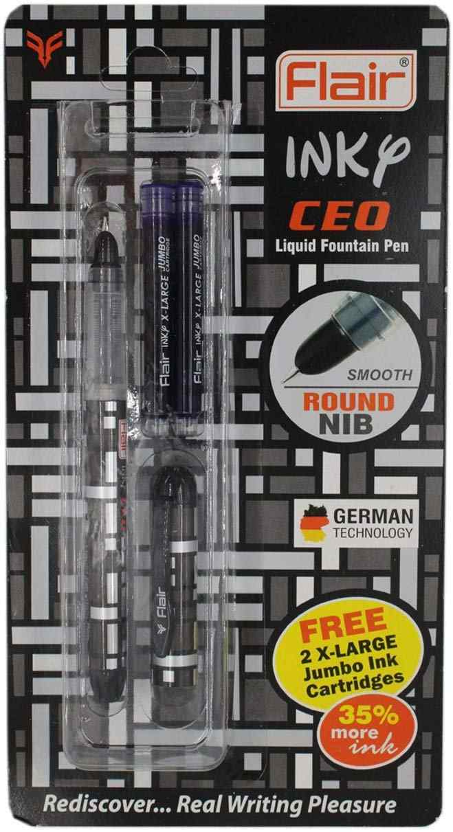 A  Pack of Flair Inky CEO Liquid Ink Fountain Pen with 2 Xtra large ink cartridges.