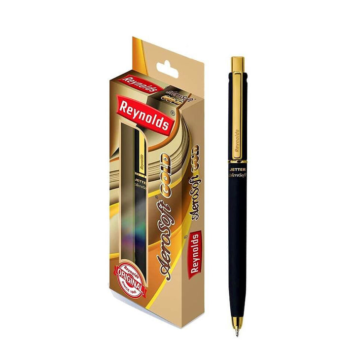 Reynolds Jetter AeroSoft Gold Ball Pen - Bbag | India’s Best Online Stationery Store