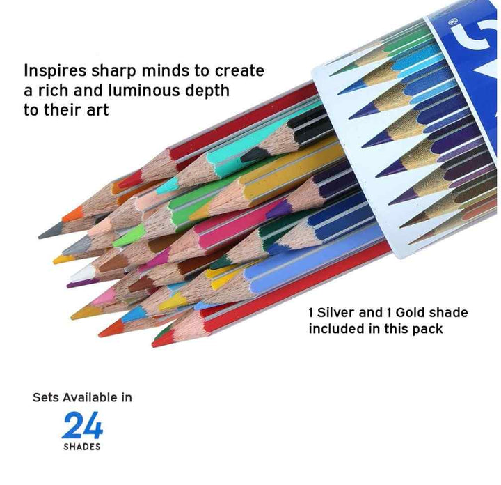 DOMS Colour Pencil Round Tin Pack 24 Shades - Bbag | India’s Best Online Stationery Store