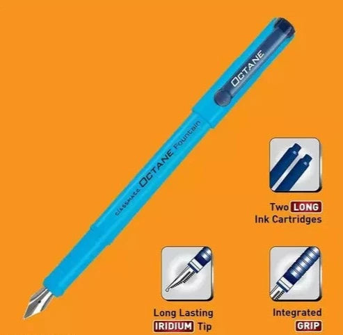 Classmate Octane Fountain Pen with Two Long  ink cartridges, Long lasting Iridum tip and integrated grip