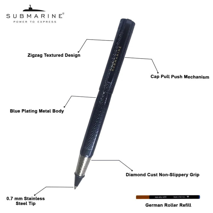 Submarine 1011 Blue Plated Roller Pen Premium Writing Pen Bbag | India’s Best Online Stationery Store