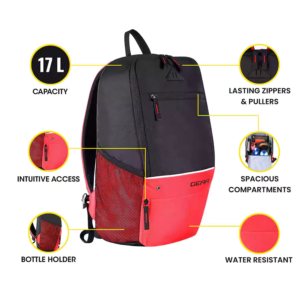 Gear Suprior XL Backpack with Shoe Pocket (Black-Red) Bbag | India’s Best Online Stationery Store