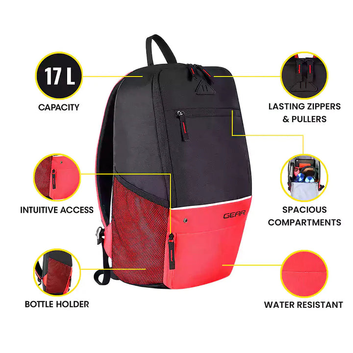 Gear Suprior XL Backpack with Shoe Pocket (Black-Red) Bbag | India’s Best Online Stationery Store