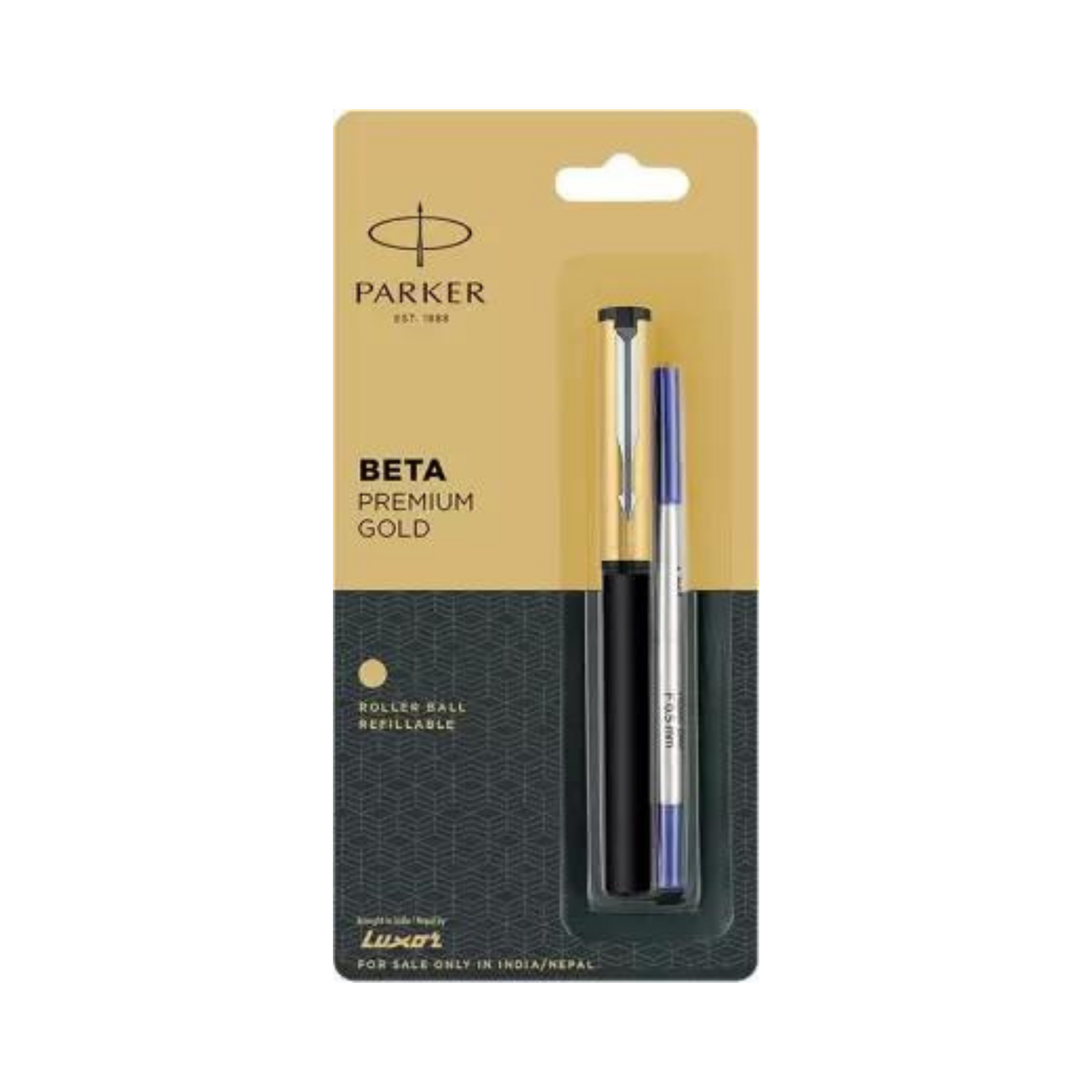 Parker Beta Premium Gold With Stainless Steel Trim Roller Ball Pen Parker