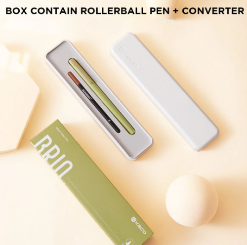 A Box Contain Kacogreen Brio Roller Pen and Converter