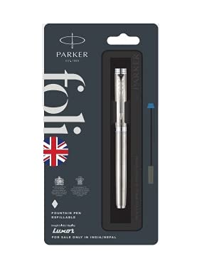 Parker Folio Stainless Steel with Steel Trim Fountain Pen - Bbag | India’s Best Online Stationery Store