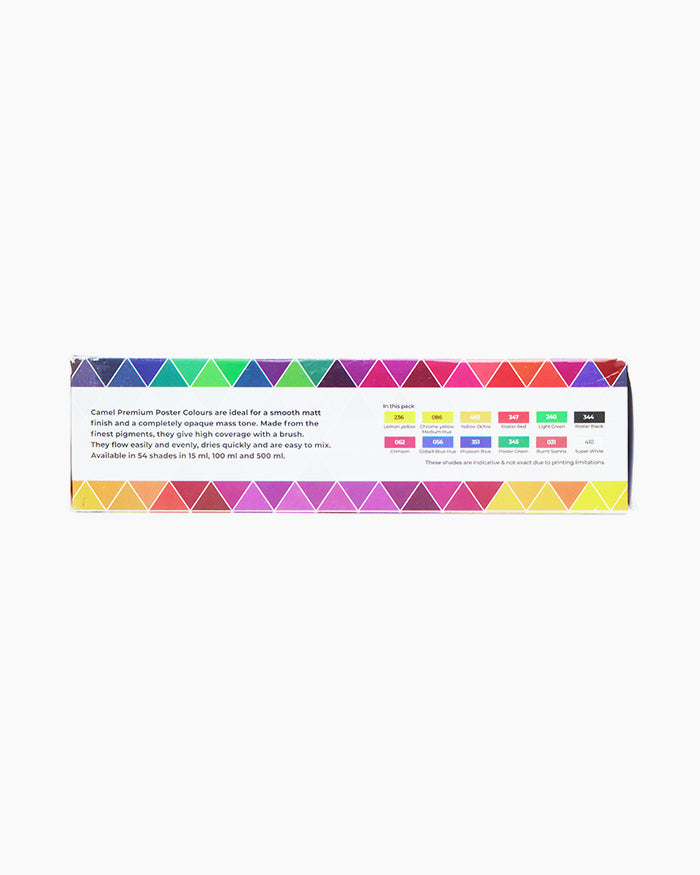 Camel Premium Poster Colours -Assorted pack of 12 shades in 15 ml