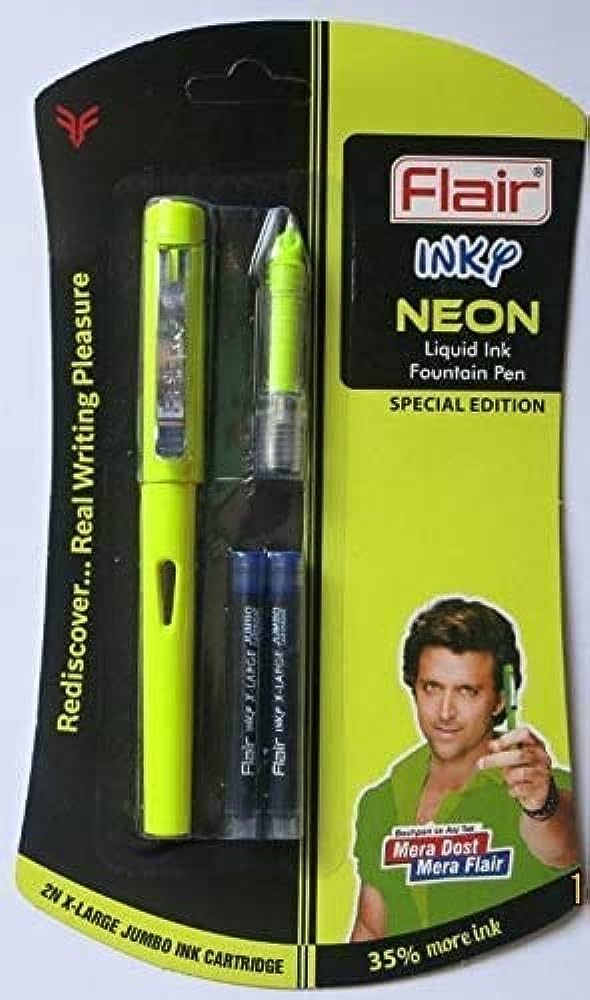 A pack of neon green colour Flair Inky Neon Liquid Ink Fountain Pen 