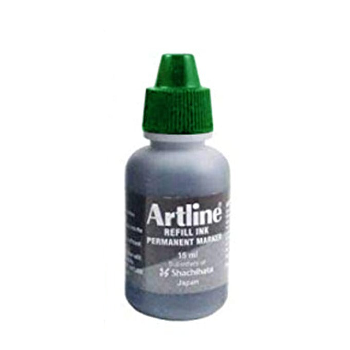 A bottle of 15 ml  Green Colour Artline Permanent Marker Ink