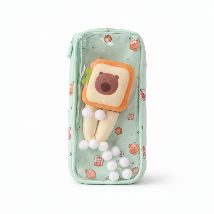Cute Transparent Bear Pencil Pouch with 3D Plush – Aesthetic Zipper Case for Kids Bbag | India’s Best Online Stationery Store | MANADHAR STATIONERS PRIVATE LIMITED