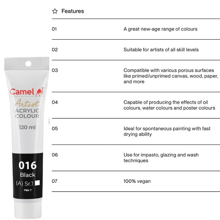 CAMEL ARTIST ACRYLIC COLOUR 3 TUBES 120 ml