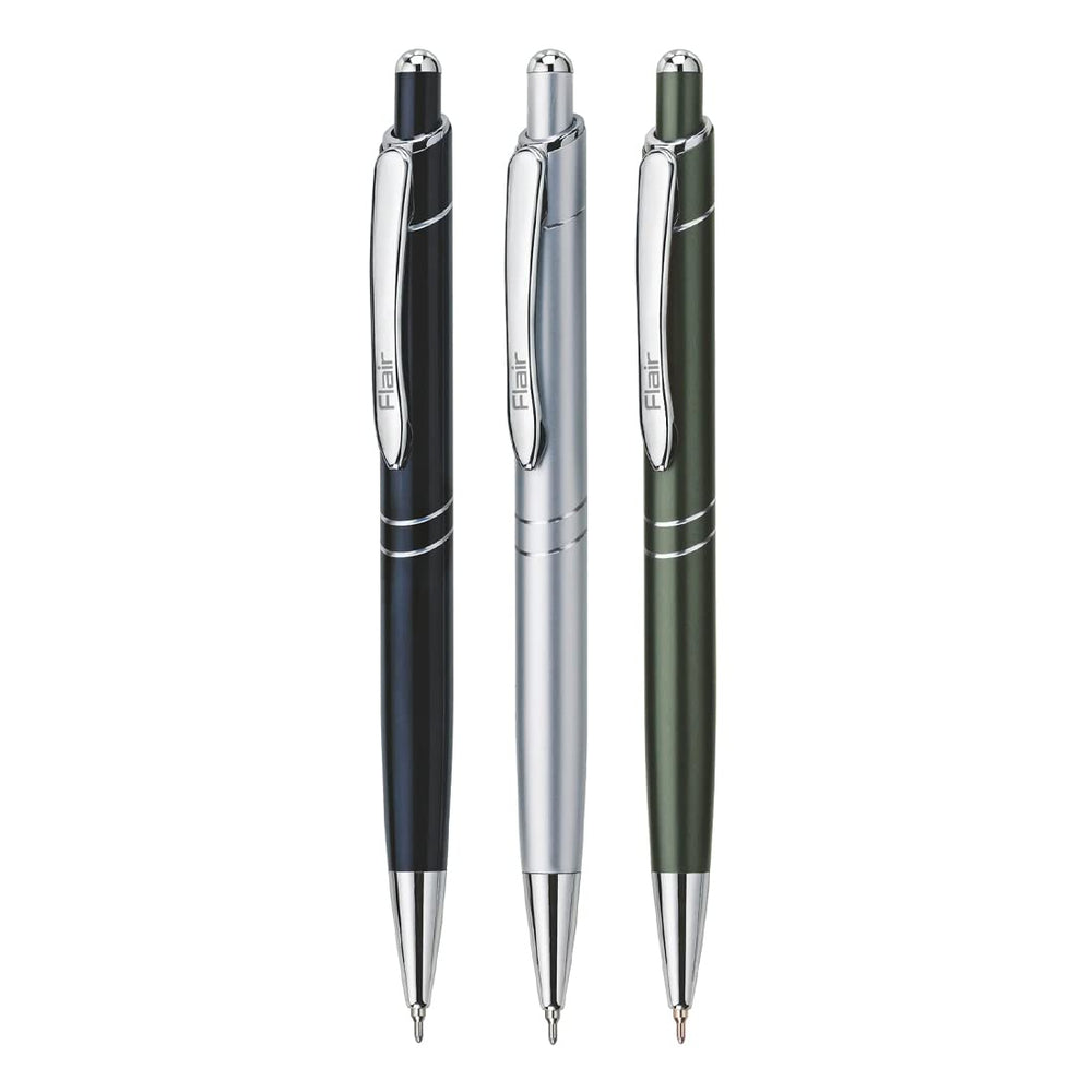 Black, Silver and Black Flair Milano Ball Pen Retractable.