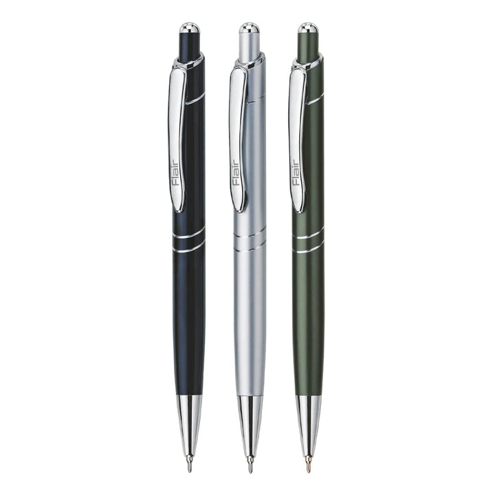 Black, Silver and Black Flair Milano Ball Pen Retractable.